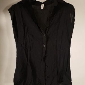 Women. Black. Button down. Capped sleeve. Blouse.